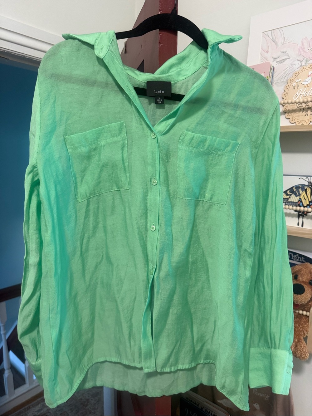 Lumiere Mint Green Button-Front Women's Shirt